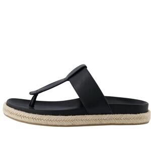 Joie Nacho Black Faux Leather Thong Sandals Espadrilles 10